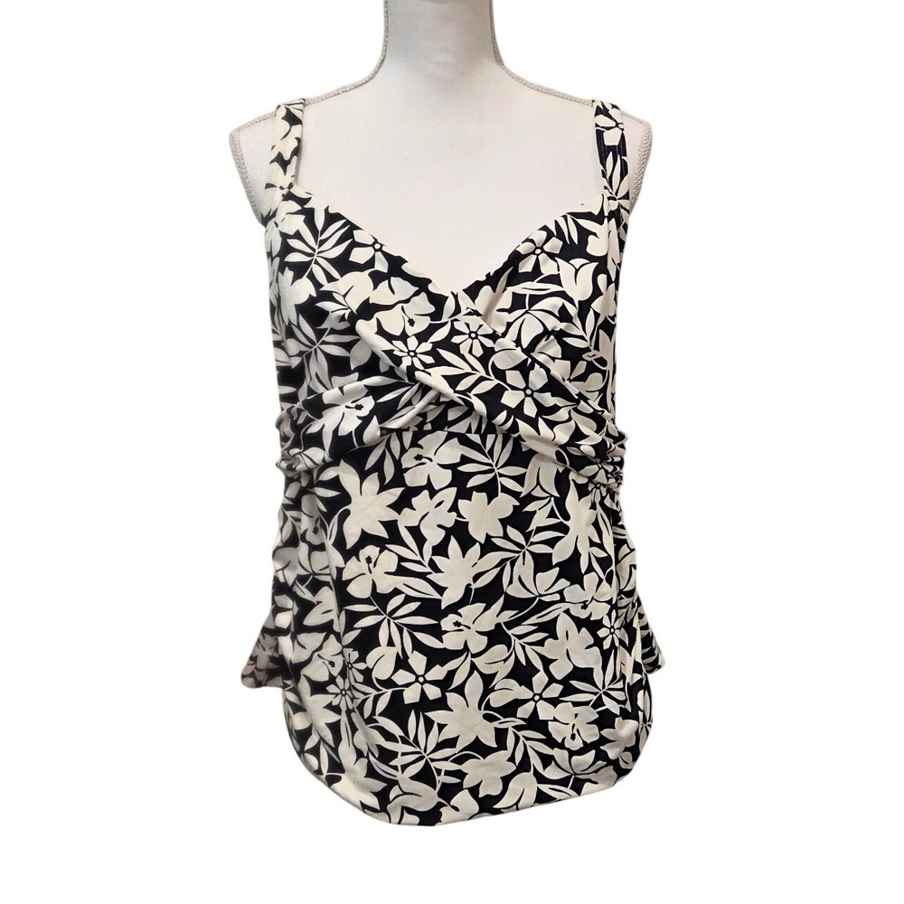 Lands' End Womens 18W Black White Floral Twist Front Tankini Swim Top 62830